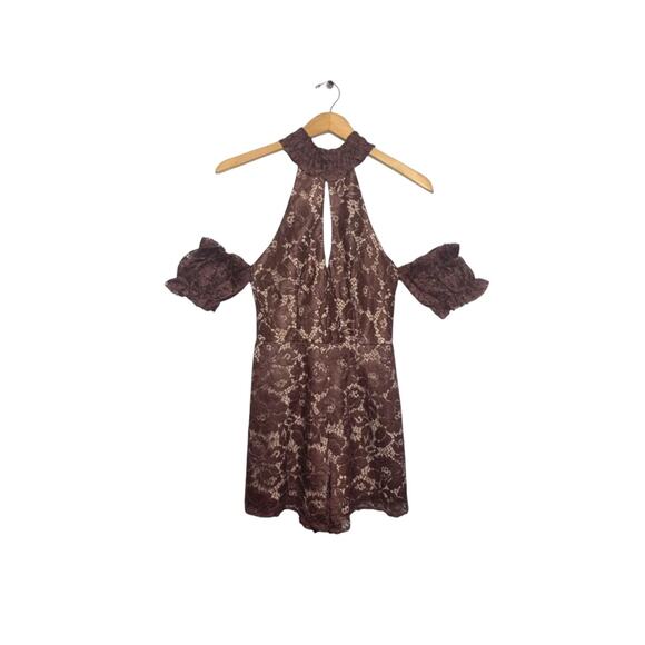 Selfie Leslie Brown Lace Romper Women’s Small Elegant Sexy Dressy One Piece - Picture 1 of 4